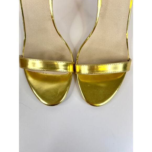 ASOS Size 8 Gold Shiny 3 Inch Ankle Strap Heels Open Toe - Picture 14 of 15
